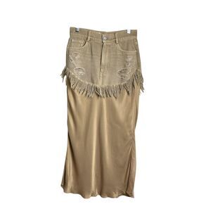 Pilcro Skirt Womens 2 Distressed Frayed Raw Hem Denim Satin Maxi Boho Western